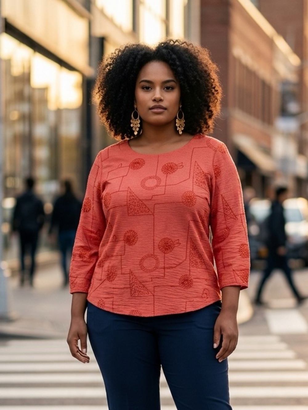 Alfred Dunner Rust Orange Geometric Print Women's Blouse